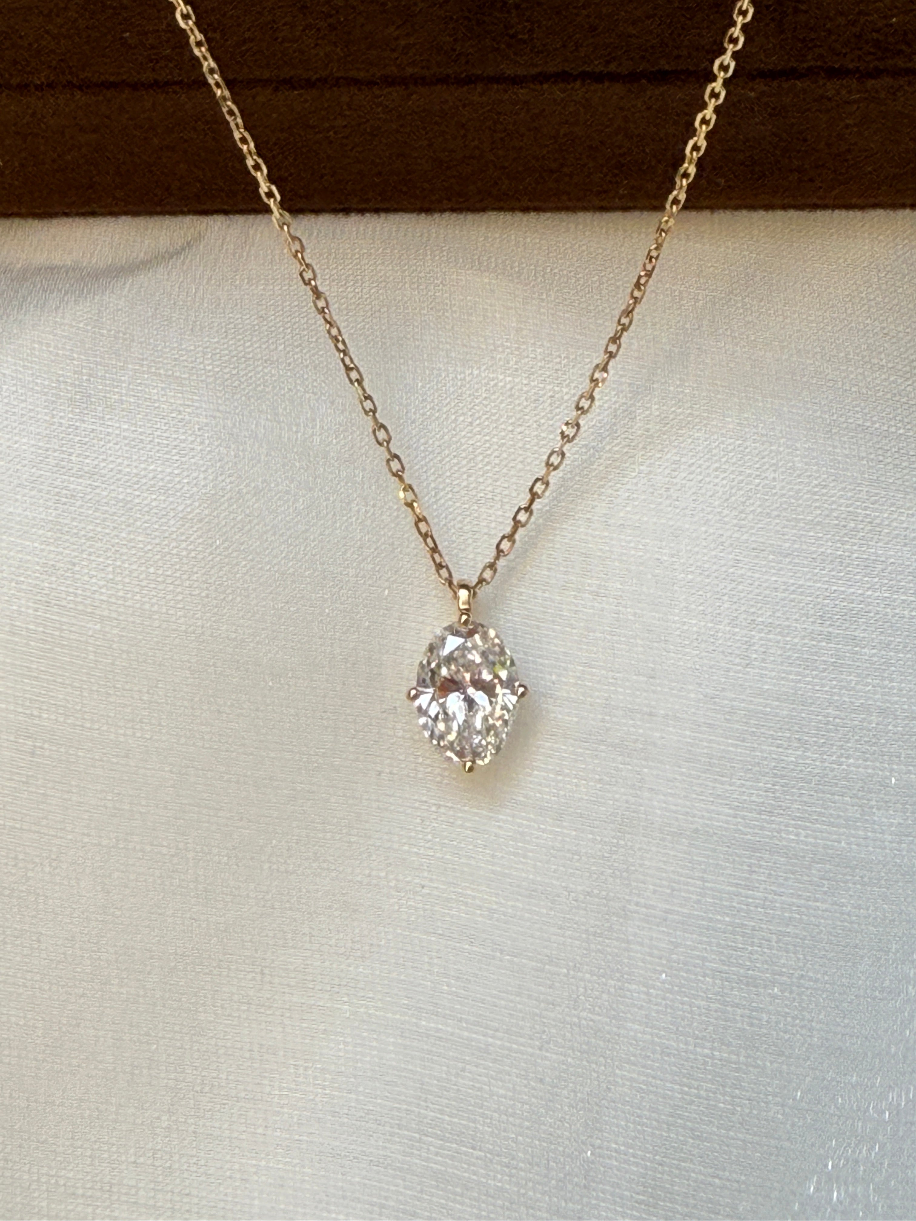 1.08 Carat Oval Lab Grown Diamond Necklace In 14K Yellow Gold