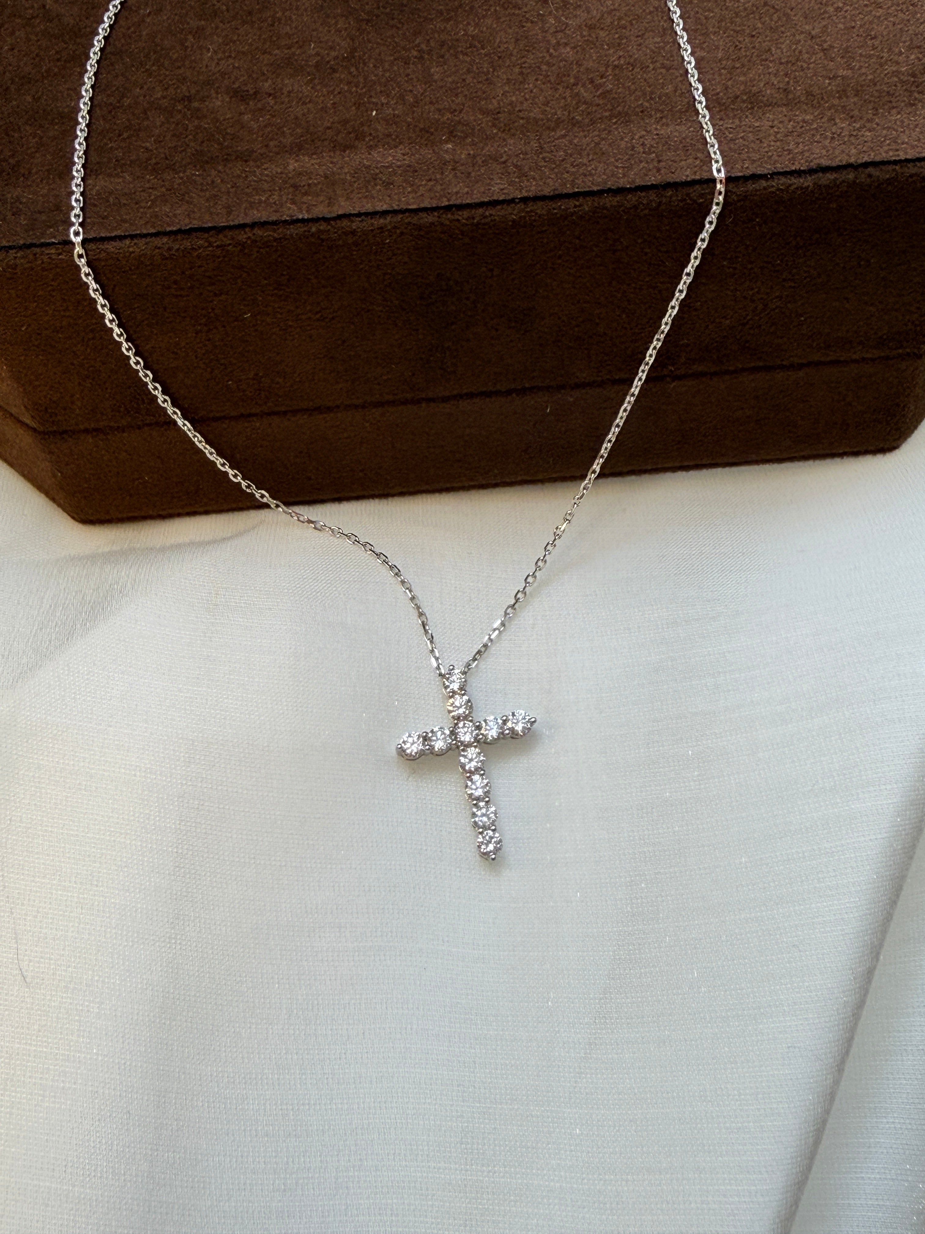 0.72 Carat Lab Grown Diamond Cross-shaped Necklace In 14K White Gold