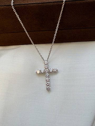 1.39 Carat Lab Grown Diamond Cross-shaped Necklace In 14K White Gold