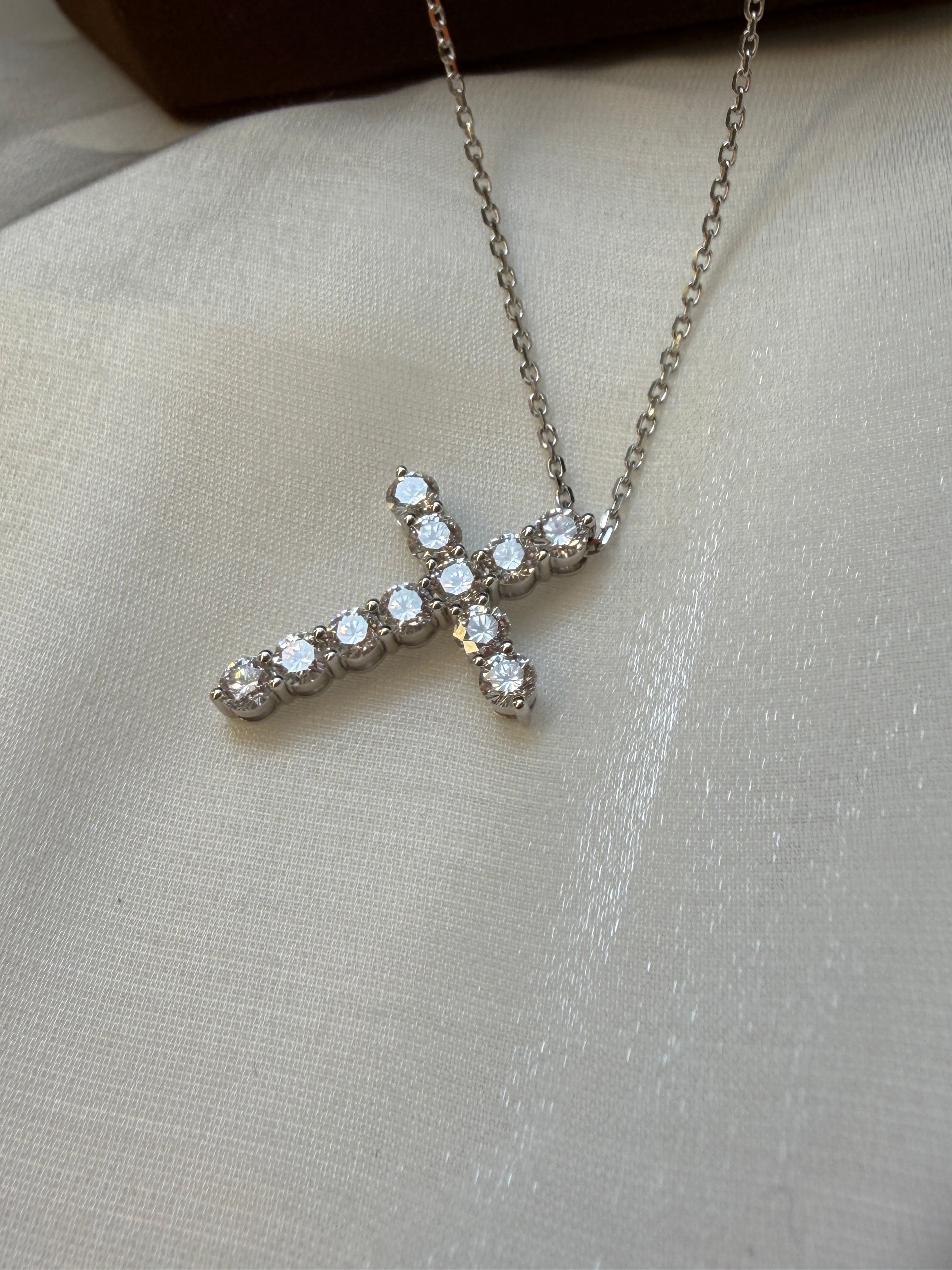 1.39 Carat Lab Grown Diamond Cross-shaped Necklace In 14K White Gold