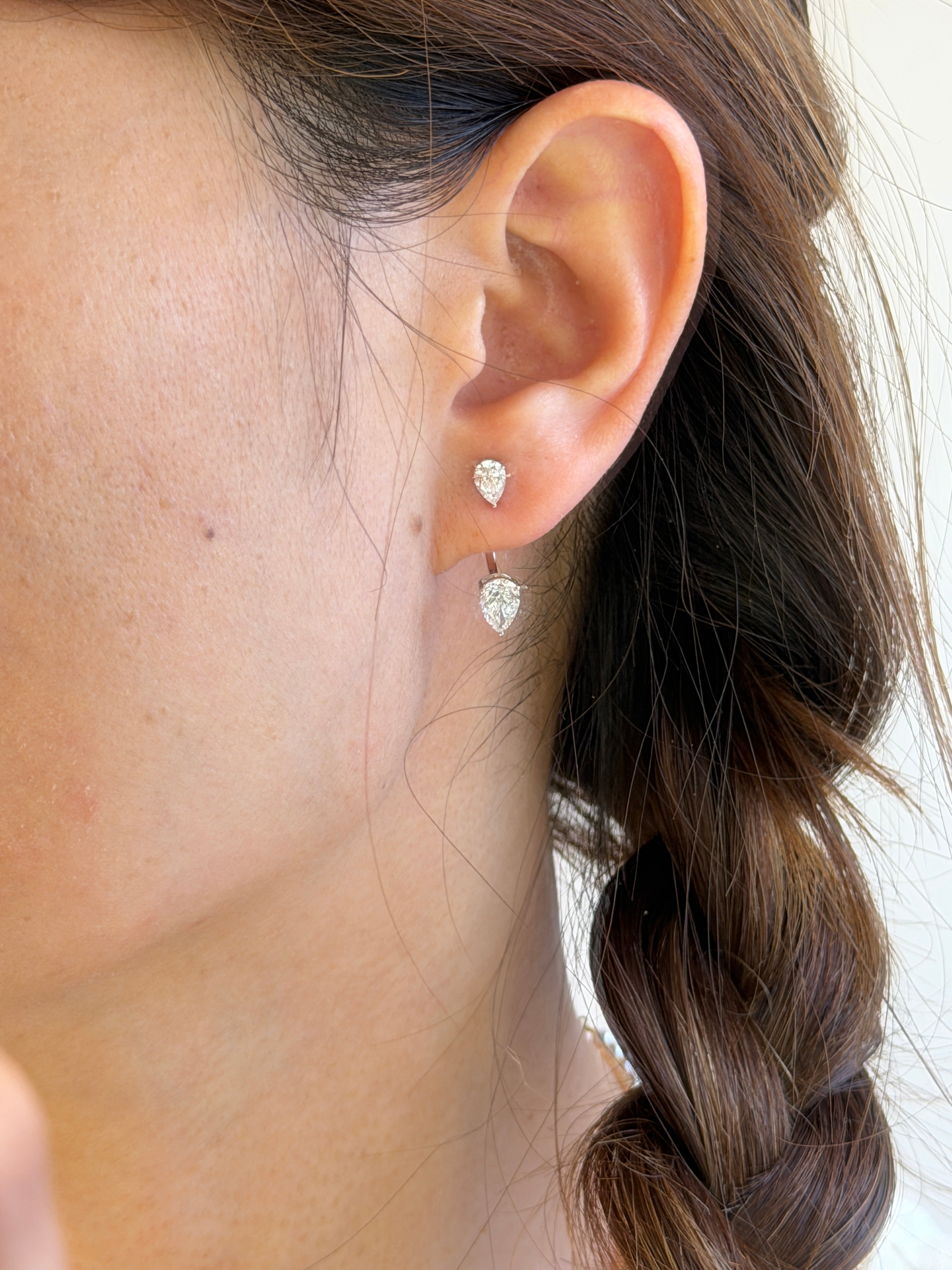 2.14 Carat Pear Cut Lab Grown Diamond Earrings In 14K White Gold