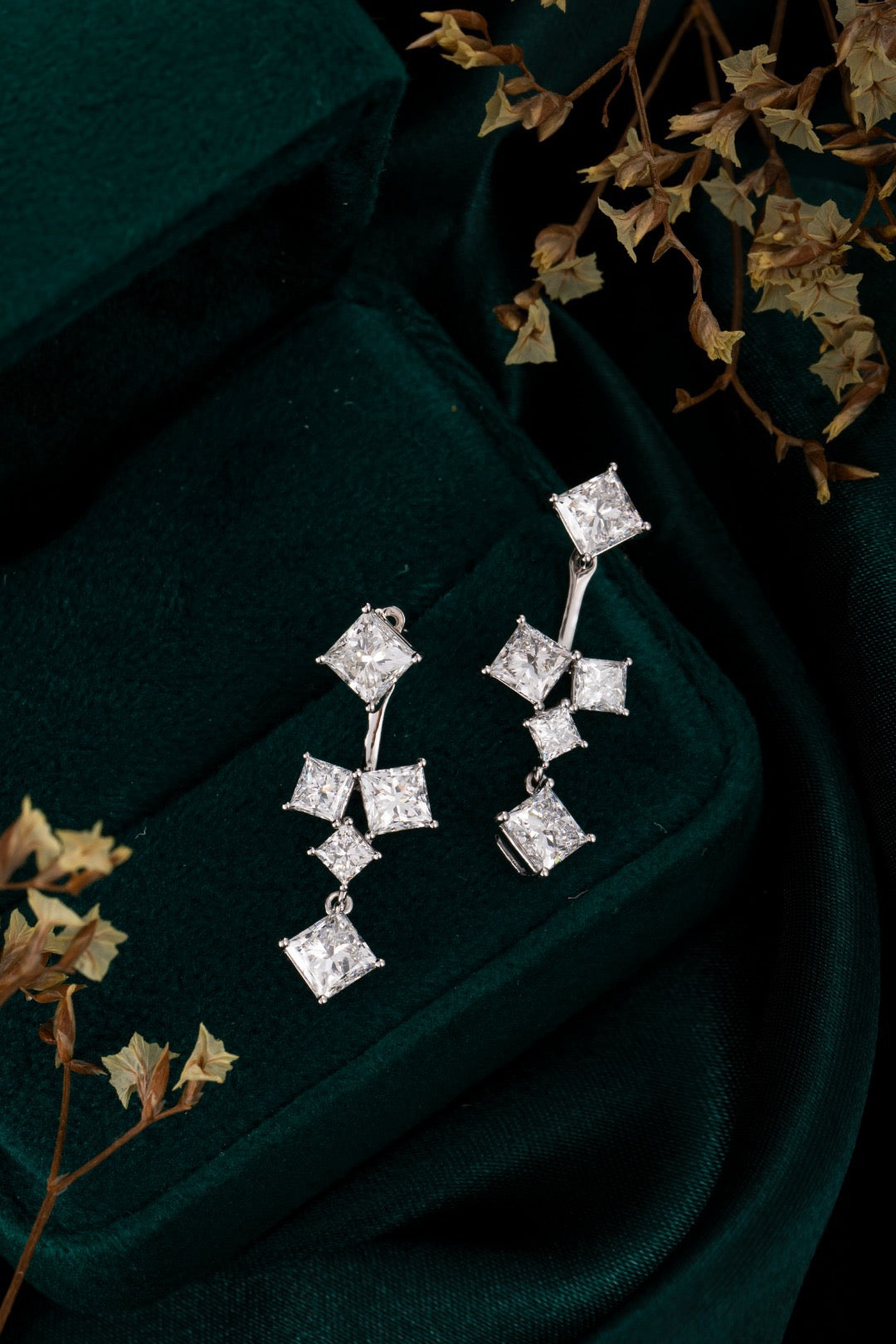 Multi Princess Cut Cascade Drop Earrings 4.8CT