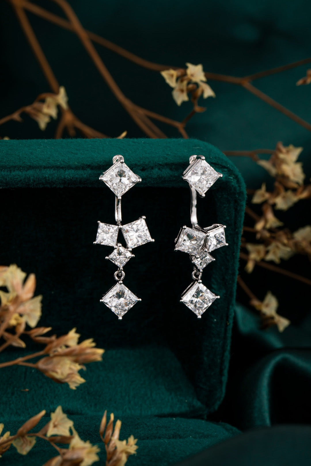 Multi Princess Cut Cascade Drop Earrings 4.8CT