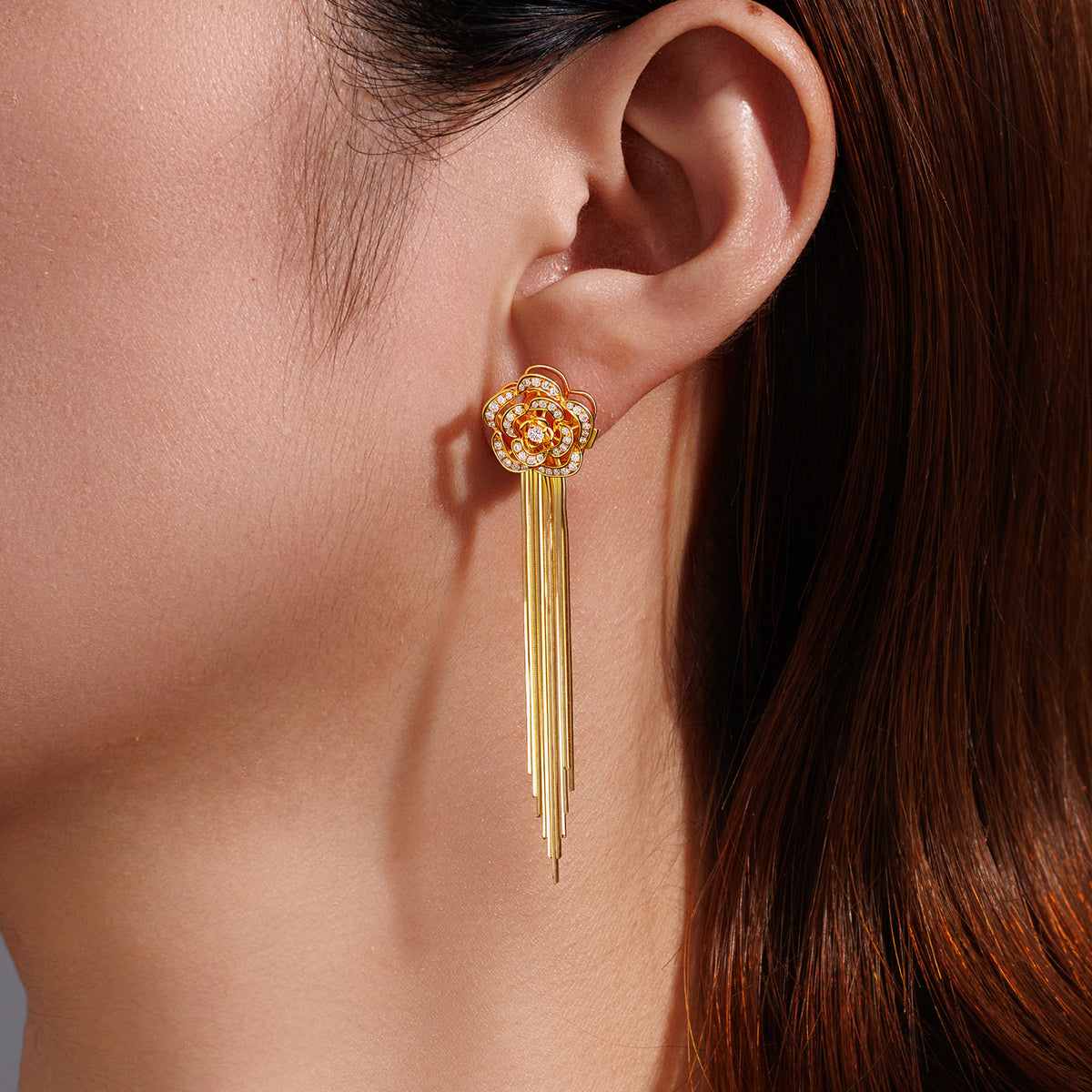 ⭐️Long Snake Chain Tassel Drop Earrings in 18K Yellow Gold