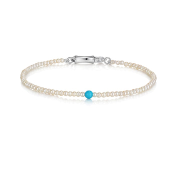 2.5mm Baby Akoya Pearl & 3mm Turquoise Bead Bracelet Silver