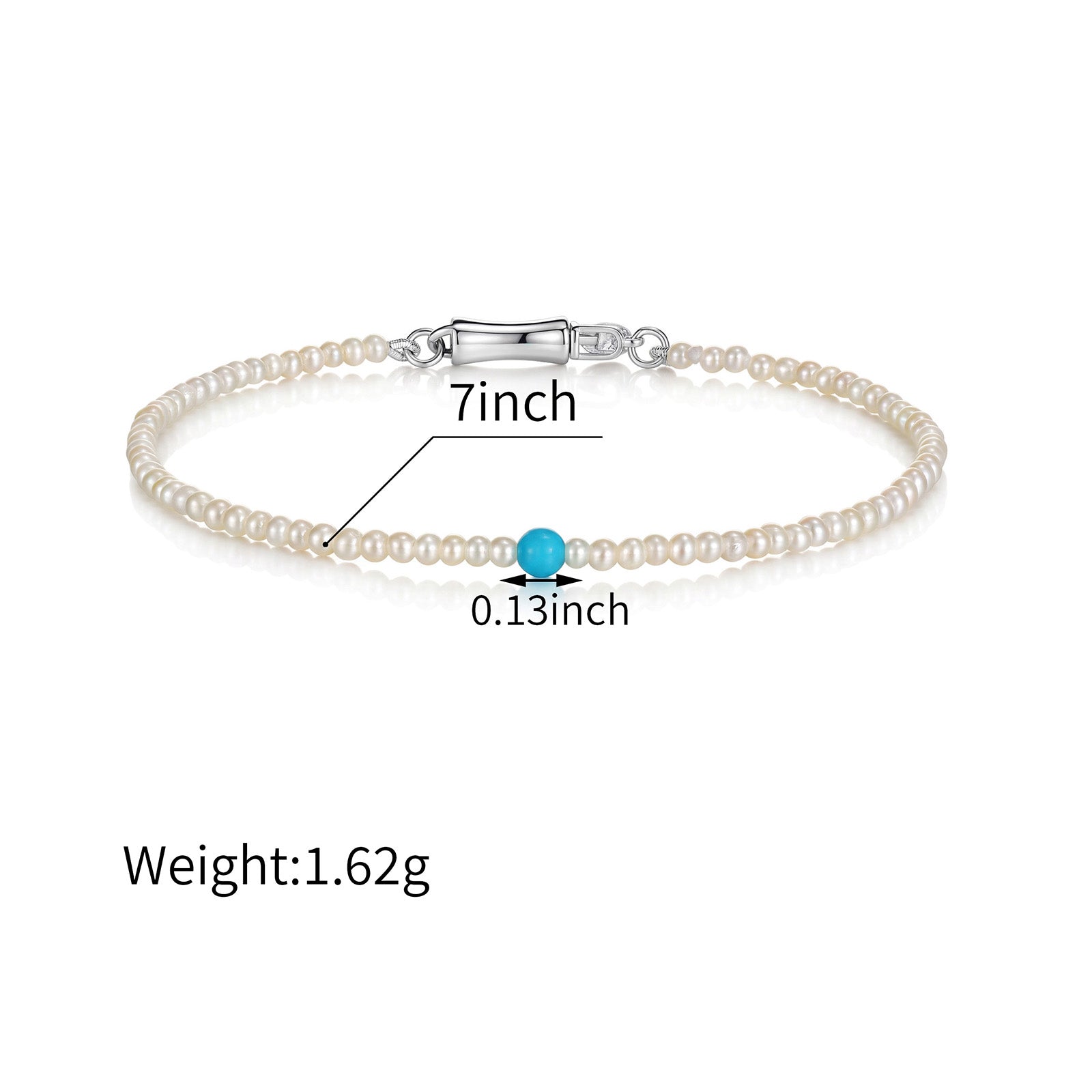 2.5mm Baby Akoya Pearl & 3mm Turquoise Bead Bracelet Silver