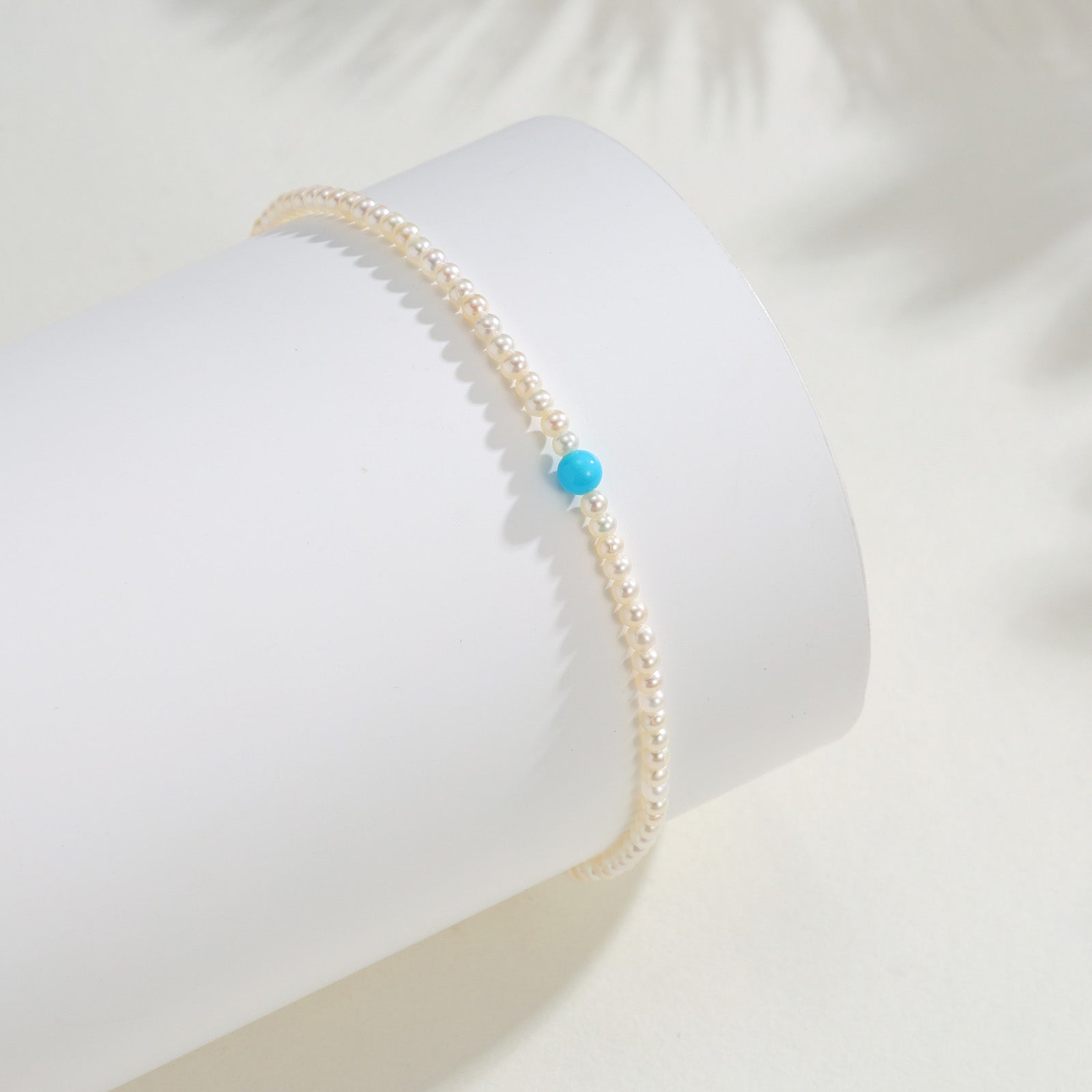 2.5mm Baby Akoya Pearl & 3mm Turquoise Bead Bracelet Silver