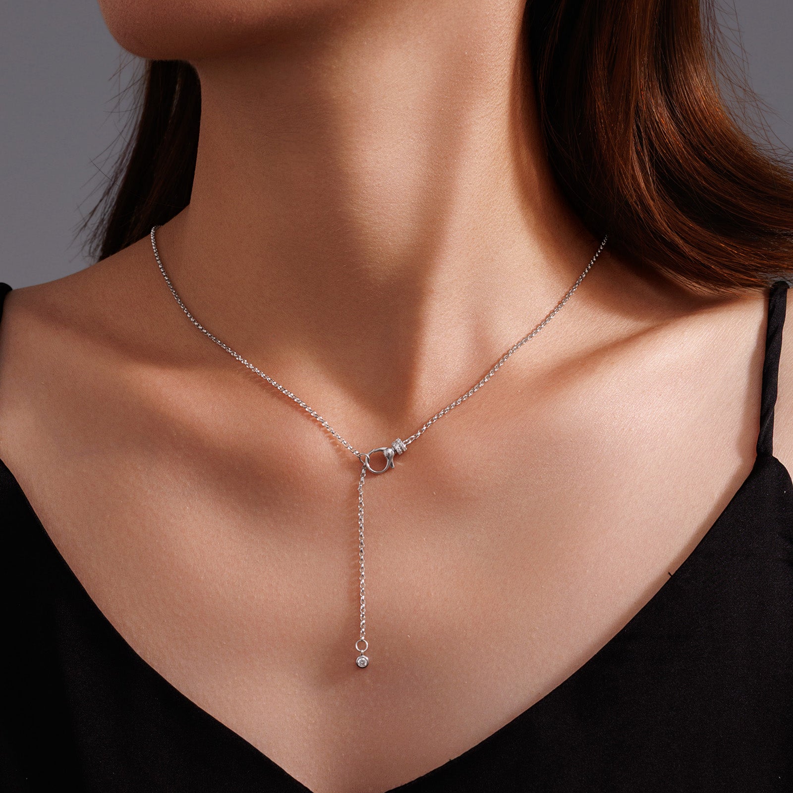 18K Gold Diamond Front-Clasp Lariat Necklace