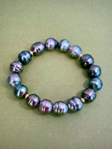 9-11mm Natural Circled Tahitian Pearl Bracelet in 18K Gold