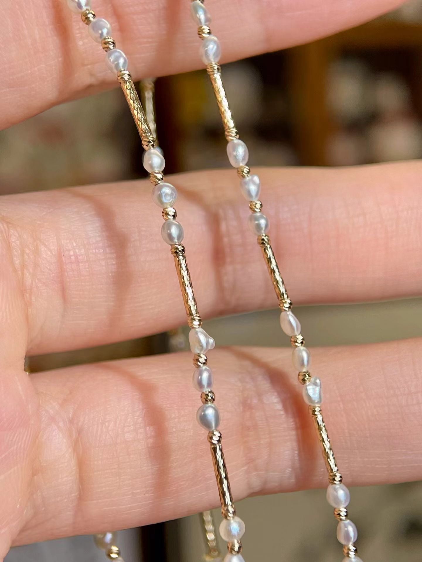 3mm Keshi Akoya Pearl Beaded Necklace K18