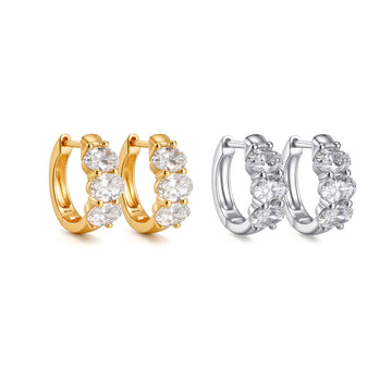 1.48CT Lab Grown Diamond Three Oval Huggie Hoop Earrings 14K