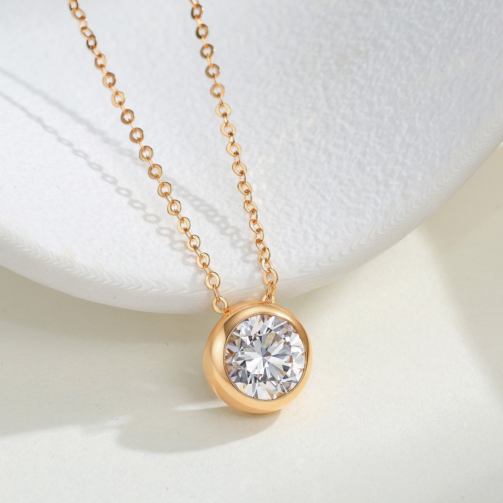 1CT Lab Grown Diamond Round Bezel Solitaire Necklace 14K