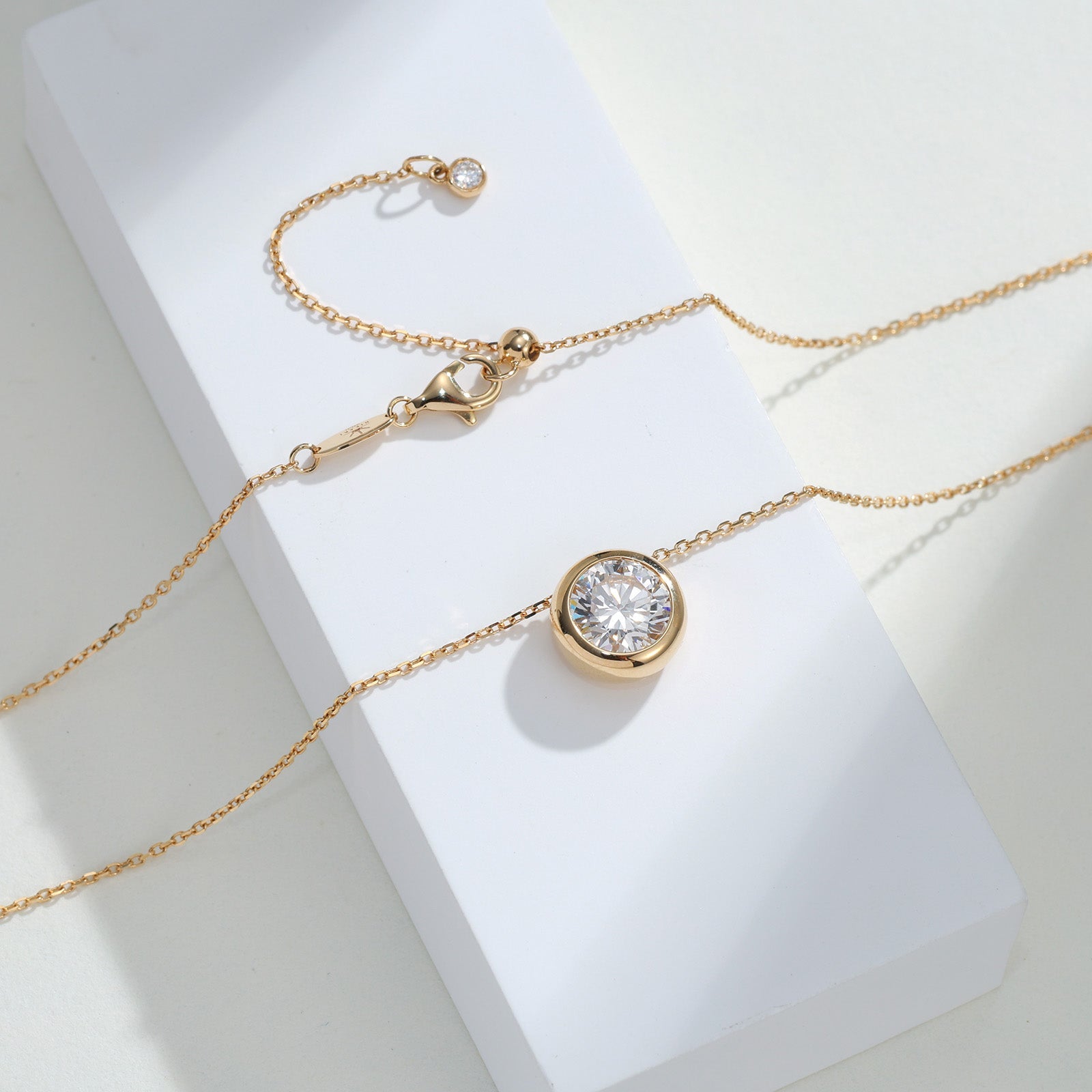 1CT Lab Grown Diamond Round Bezel Solitaire Necklace 14K