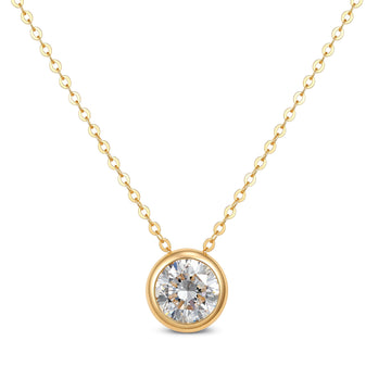1CT Lab Grown Diamond Round Bezel Solitaire Necklace 14K