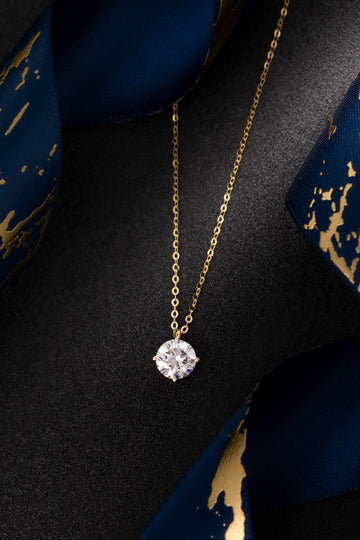 1 Carat Round Lab Grown Diamond Necklace In 14K Yellow Gold