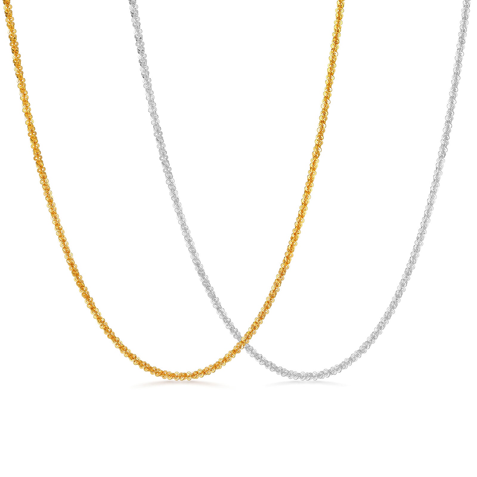 18K Yellow&White Gold Diamond-Cut Woven Sequin Chain Necklace（0.8mm）