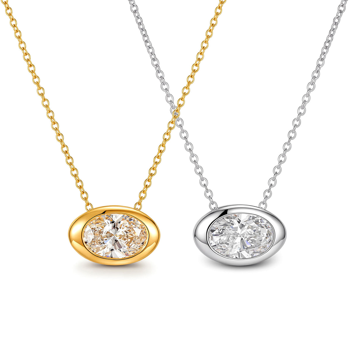 ⭐️Certified 1CT Lab-Diamond Oval Solitaire Necklace 18K Gold