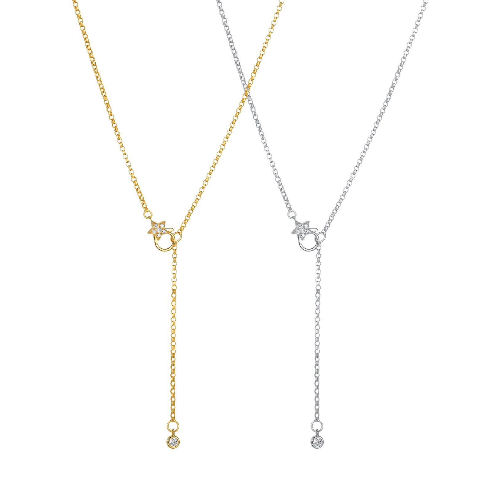 Paperclip Lariat Necklace with Diamond Front Clasp in 18K Gold