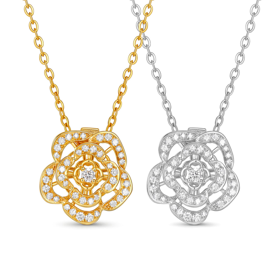 ⭐️0.2ct Natural Diamond Camellia flower pendant Multi-Use 18K Gold