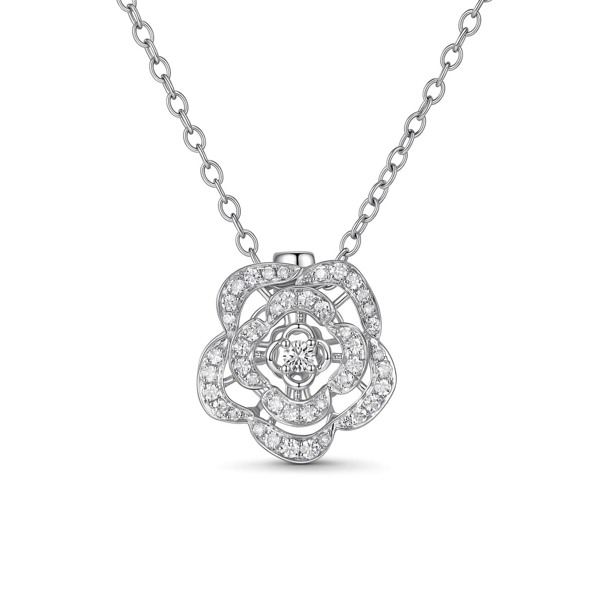 ⭐️0.2ct Natural Diamond Camellia flower pendant Multi-Use 18K Gold