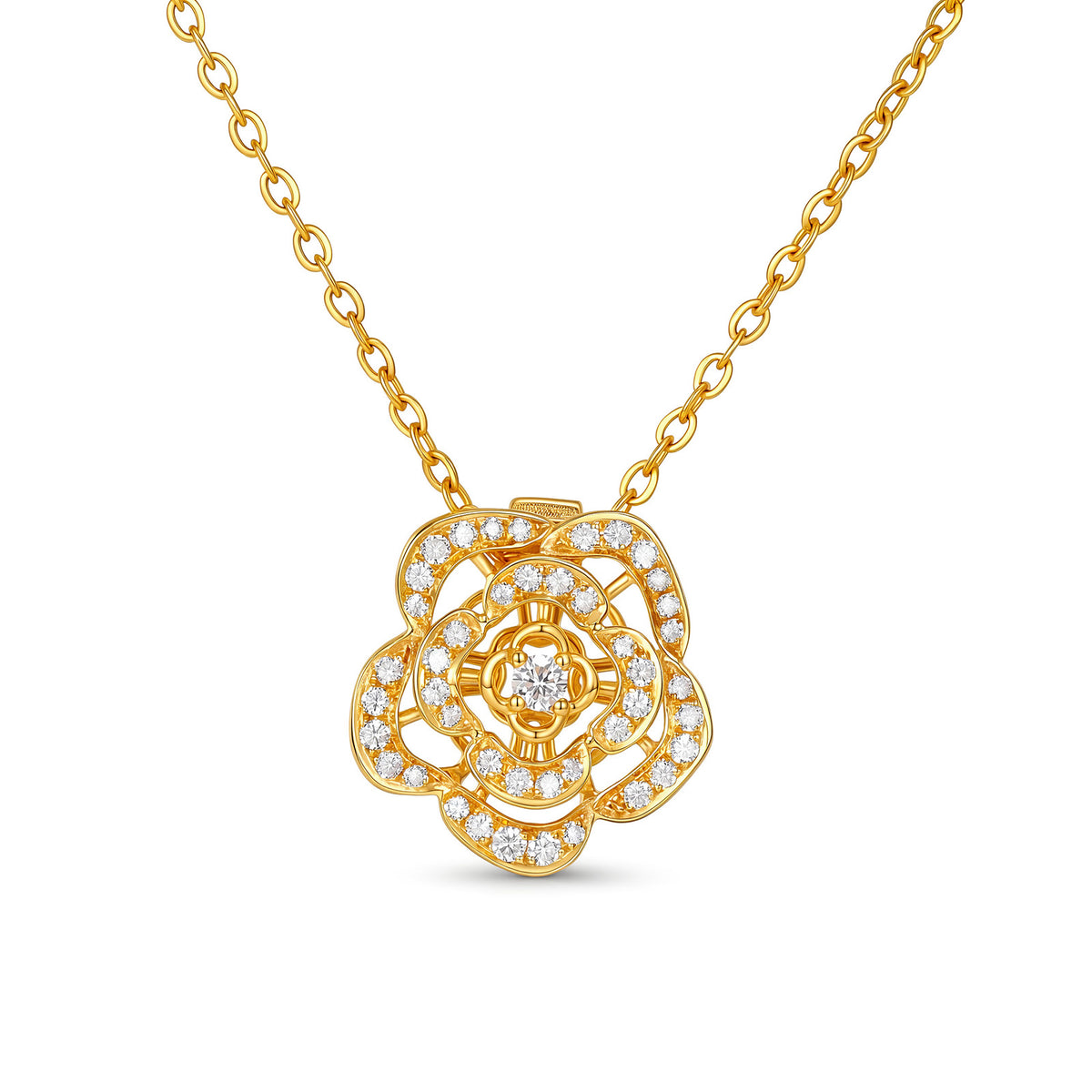 ⭐️0.2ct Natural Diamond Camellia flower pendant Multi-Use 18K Gold