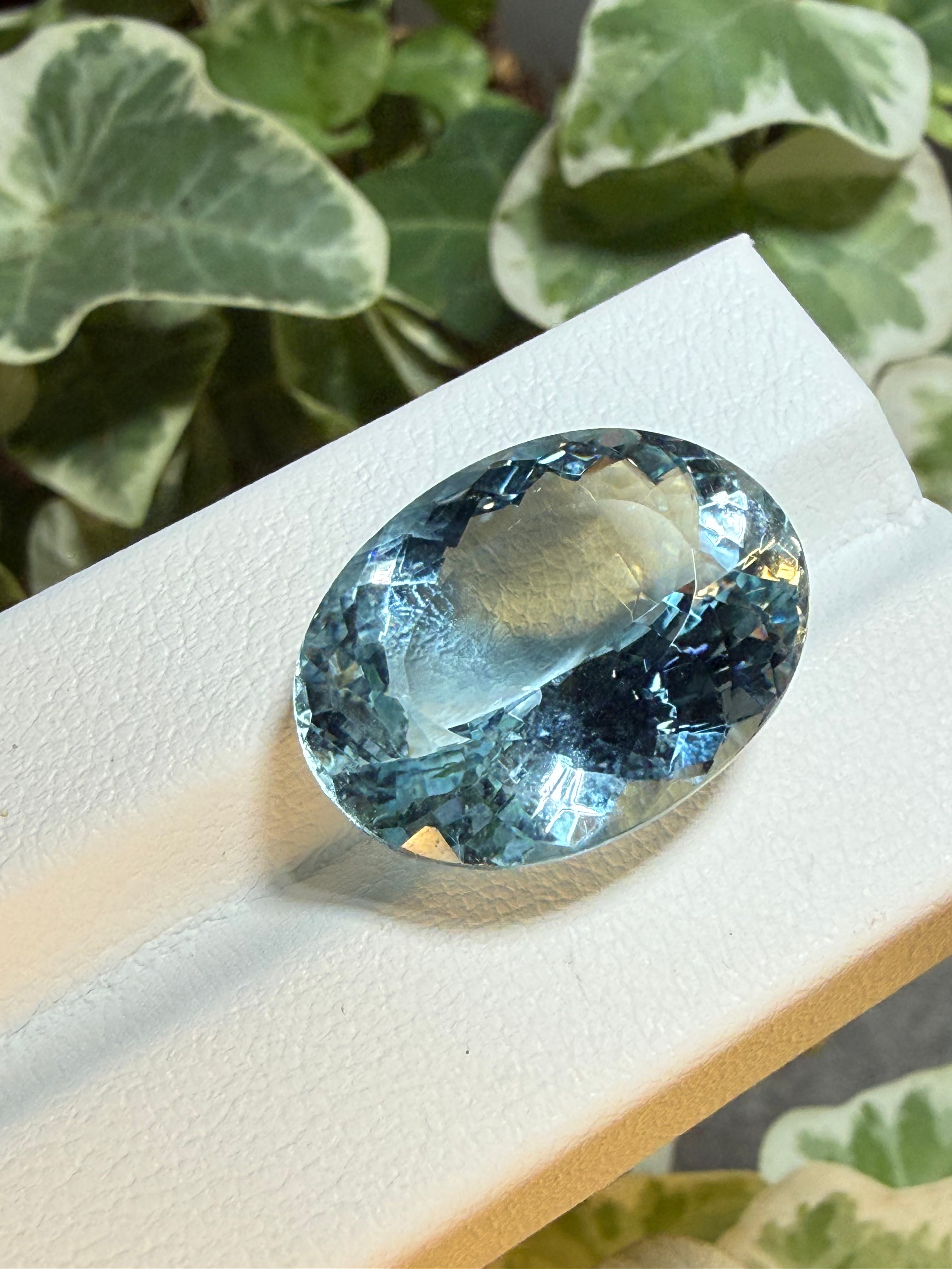 16.99CT Certified Natural Santa Maria Aquamarine Gemstone – Oval Cut | Guild Certified