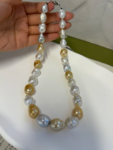 10–14mm Golden & White South Sea Baroque Pearl Necklace – 17”