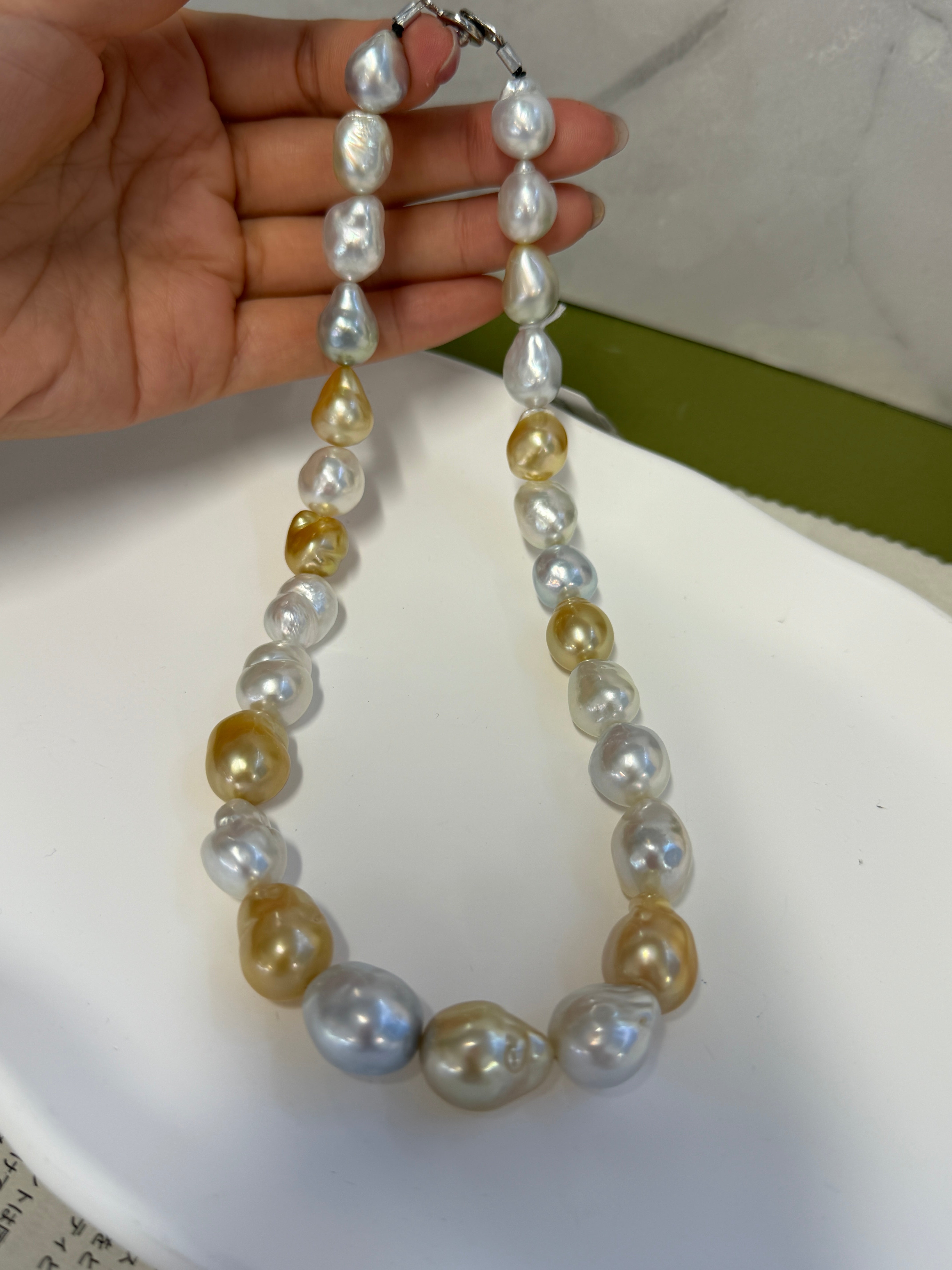 10–14mm Golden & White South Sea Baroque Pearl Necklace – 17”