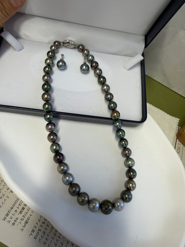 PSL Certified Tahitian Pearl Necklace & Earrings Set – 9.1–12.0mm