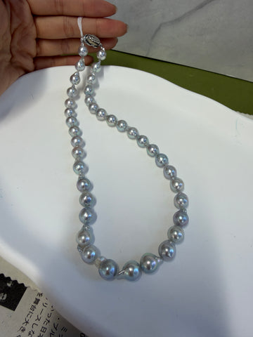 GGS Certified Natural Color Akoya Pearl Necklace 8.5–9.0mm | Silver Gray Baroque | 17”
