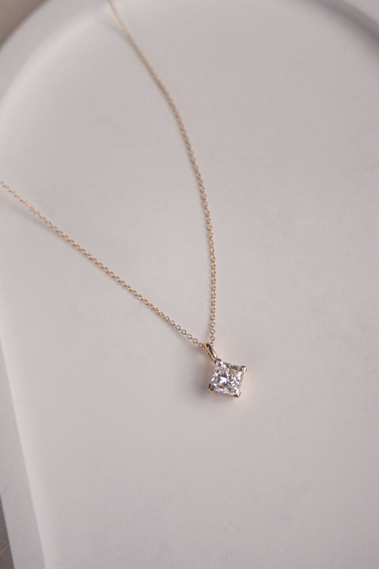 ⭐️1.5CT Princess Cut Lab Grown Diamond  Necklace 18K