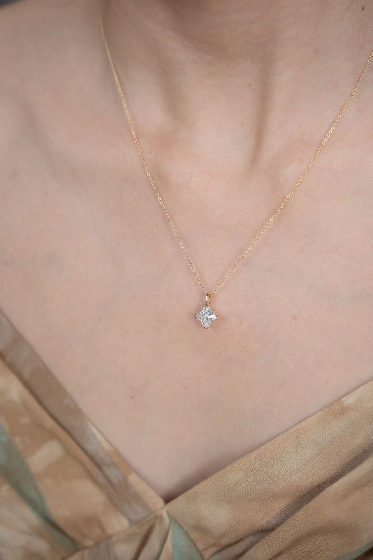 ⭐️1.5CT Princess Cut Lab Grown Diamond  Necklace 18K