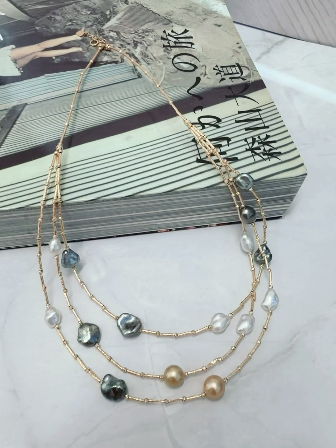 K18 Yellow Gold Multi-Strand Baroque Pearl Necklace