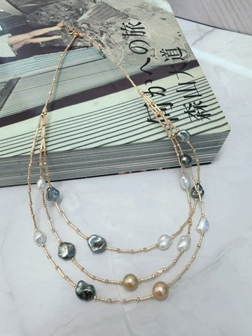 K18 Yellow Gold Multi-Strand Baroque Pearl Necklace