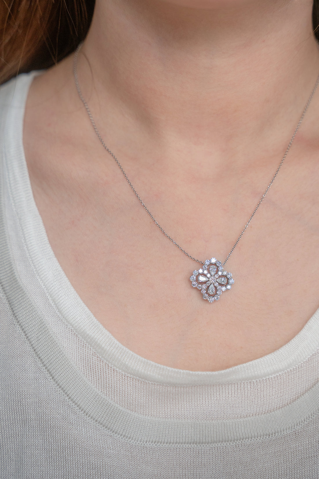 Floral Diamond Cluster Pendant Necklace 1.9CT