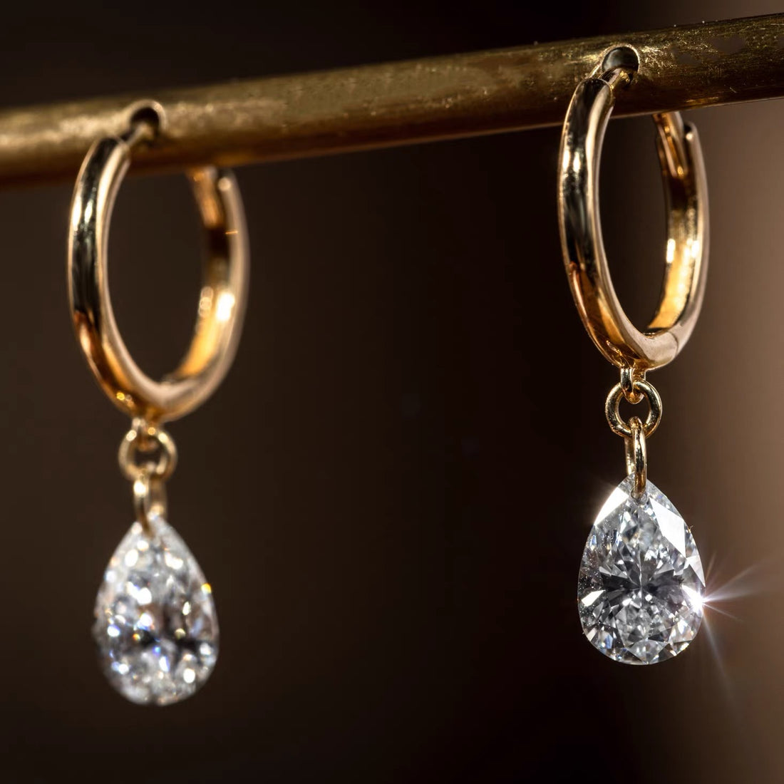 Dainty Pear Diamond Hoop Earrings 2CT