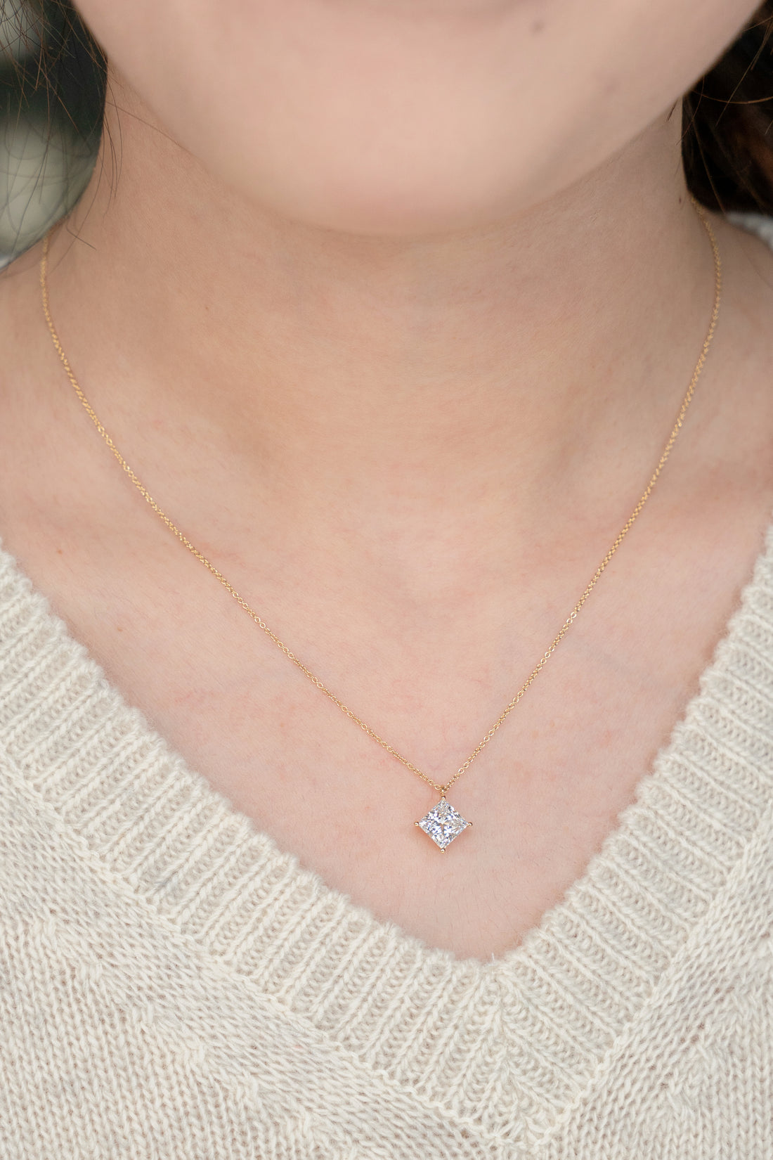 Princess Cut Diamond Drop Necklace 1.53CT