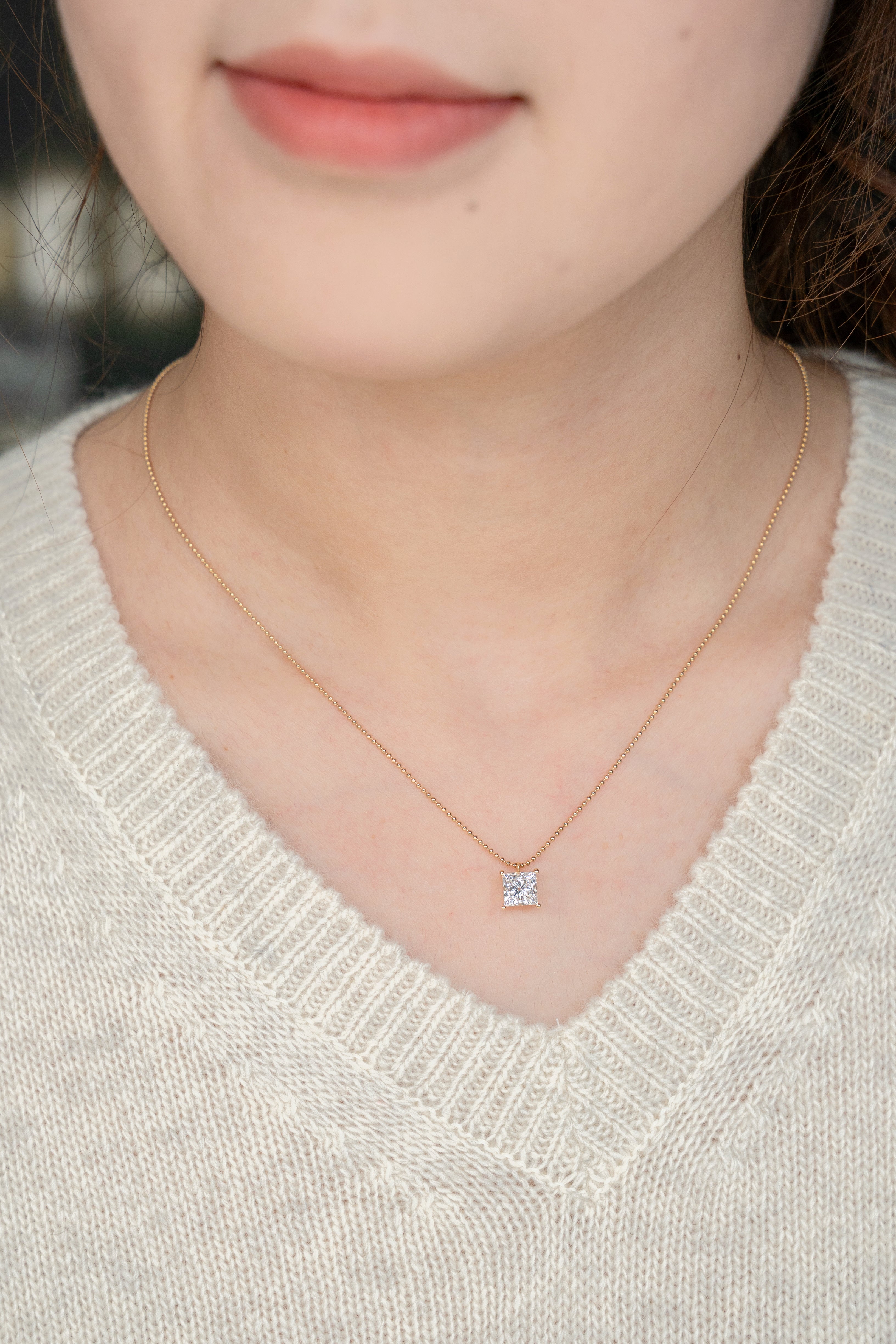 Princess Cut Diamond Pendant Necklace 1.53CT