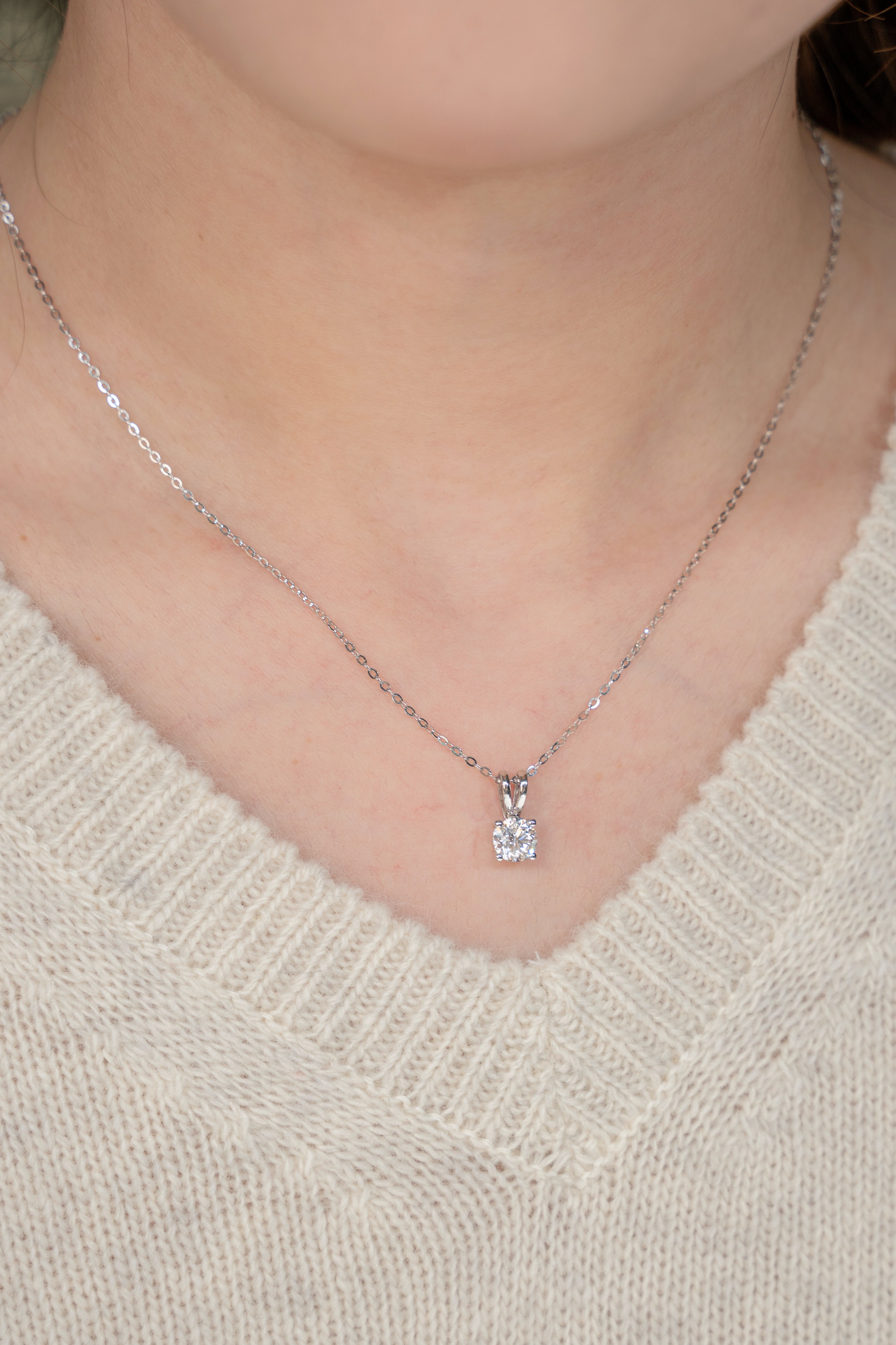 1.063 CTRound Lab Grown Diamond Necklace In 18K White Gold