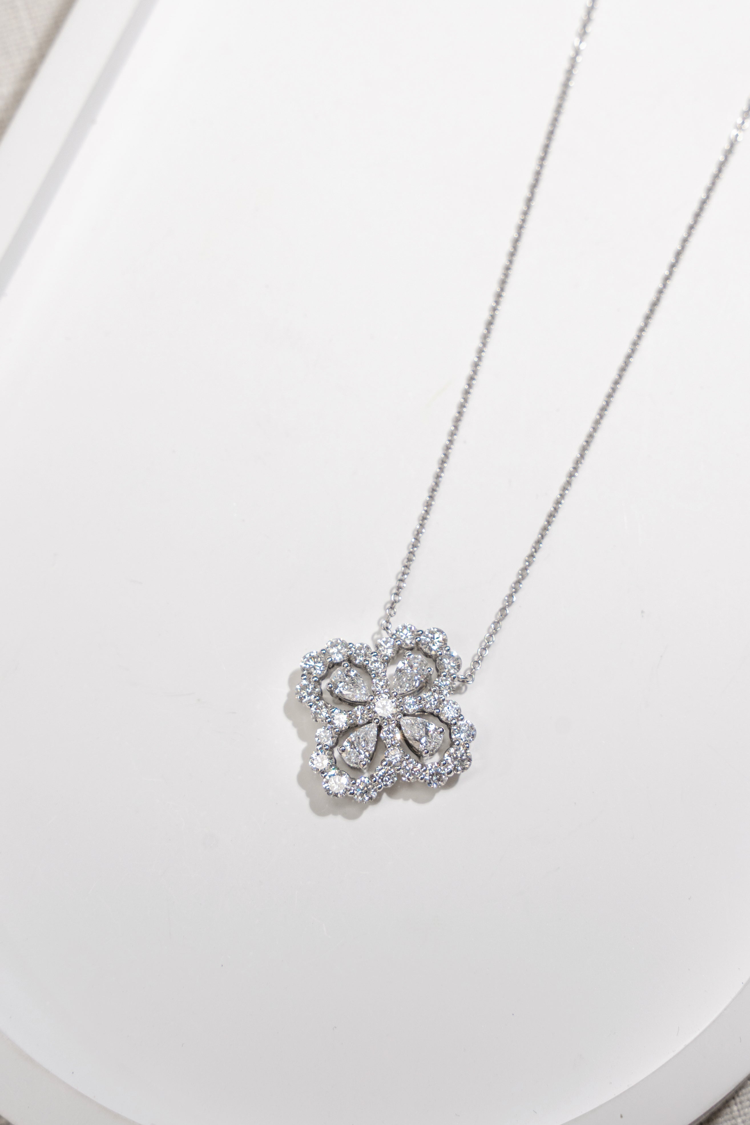 Floral Diamond Cluster Pendant Necklace 1.9CT