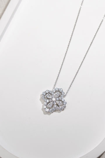 Floral Diamond Cluster Pendant Necklace 1.9CT