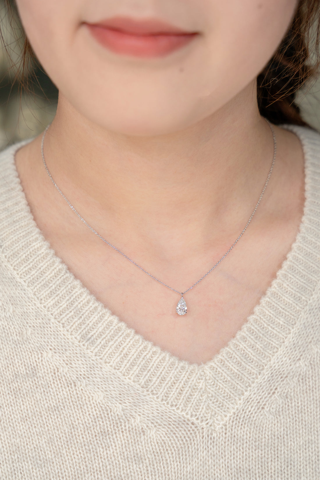 Pear Shape Solitaire Diamond Pendant Necklace 1CT