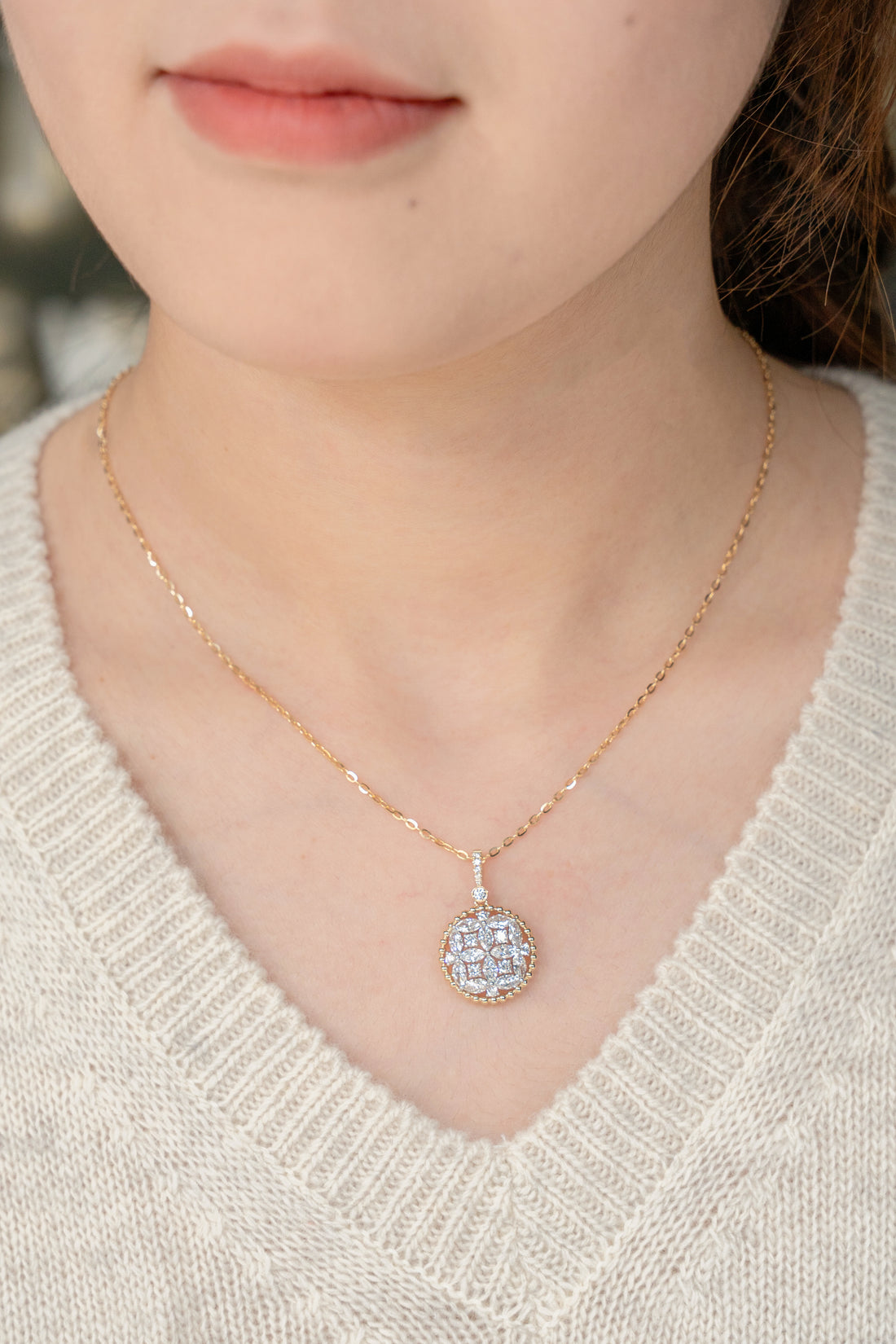 Round Cluster Lab‑Grown Diamond Pendant Necklace