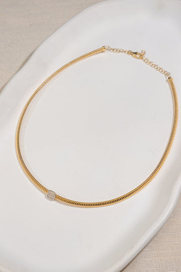 K18 Yellow Gold Italian Tubogas Flexible Collar Necklace with 0.14ct Pavé Diamond