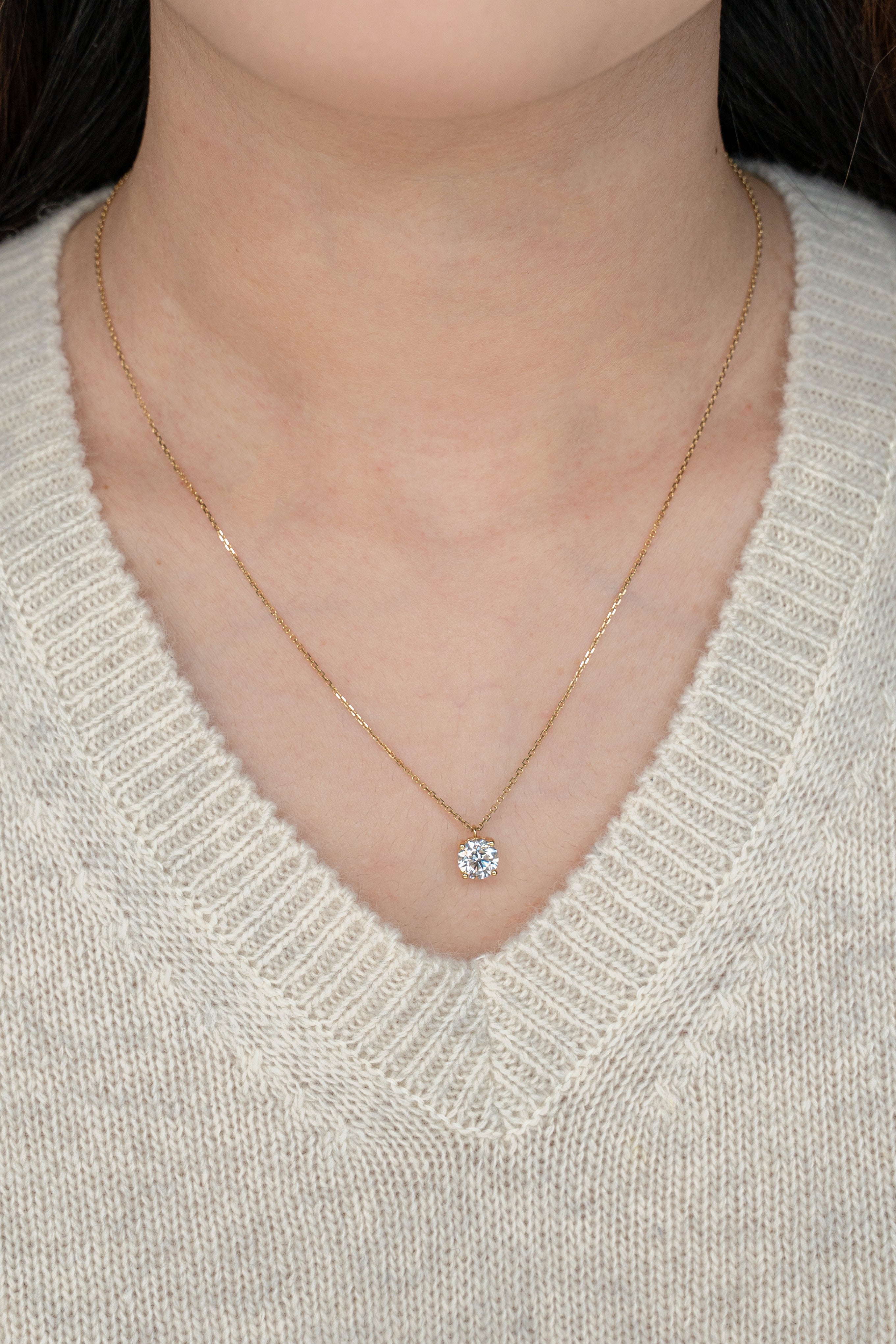 Four-Prong Round‑Cut Lab‑Grown Diamond Solitaire Pendant Necklace