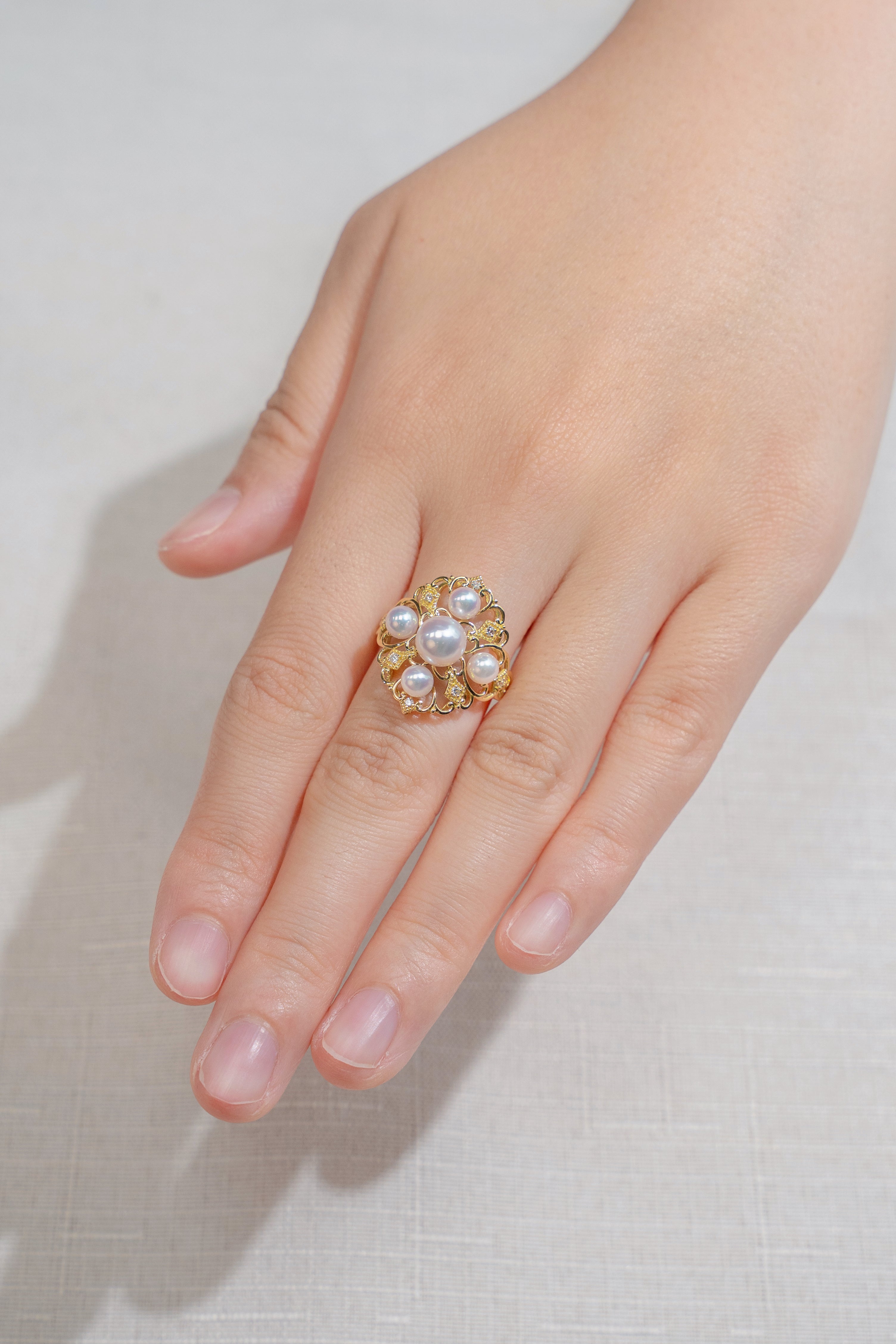 4-6.5mm Akoya Pearl Ring In 18K Yellow Gold