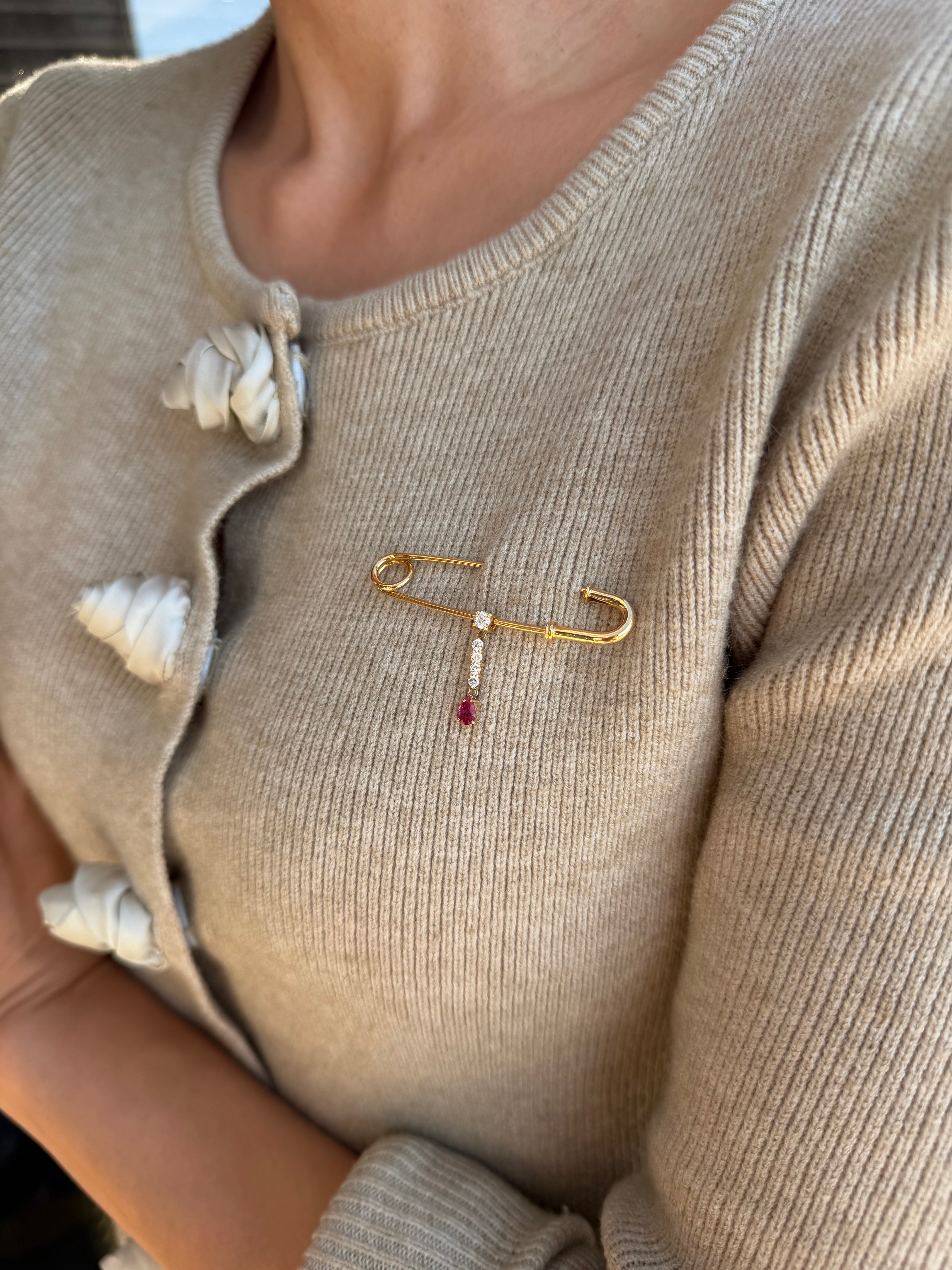 K18 Ruby & Diamond Drop Brooch