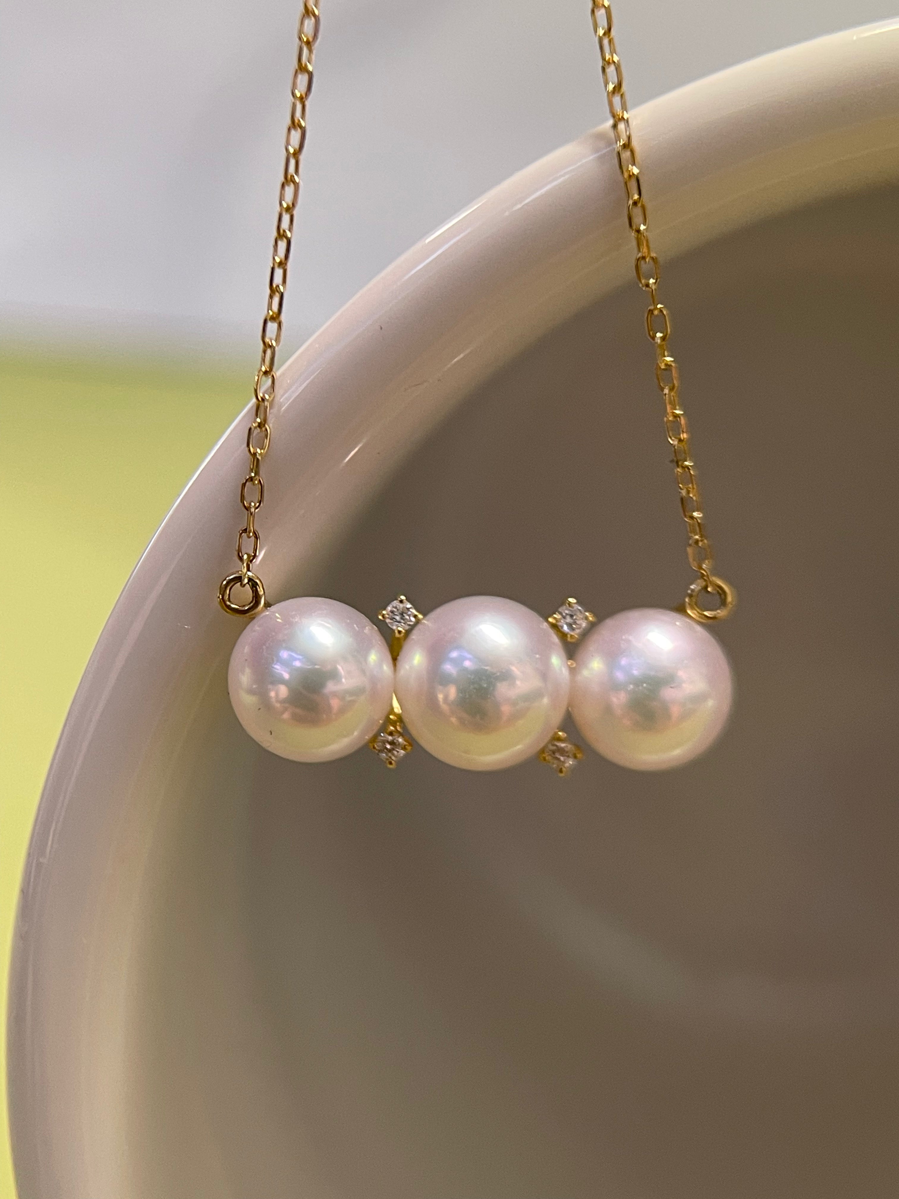 ⭐️5.5mm Akoya Cultured Pearl Necklace In 18K Yellow Gold