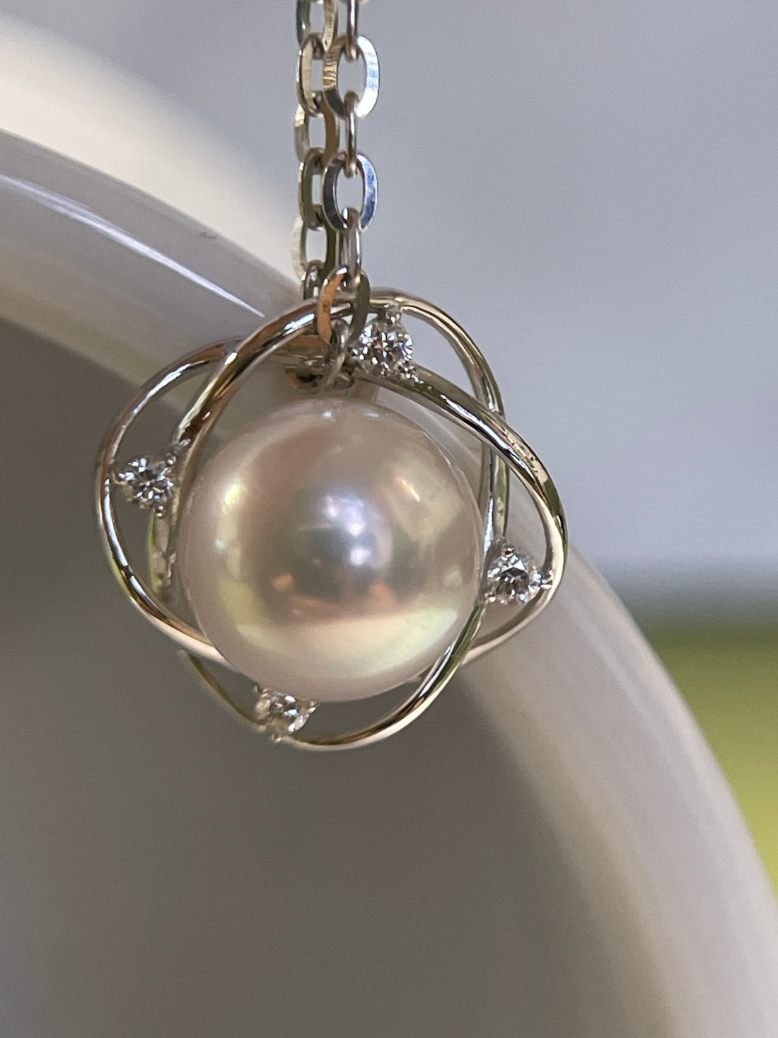 8mm Akoya Pearl With 0.05CT Diamond Pendant