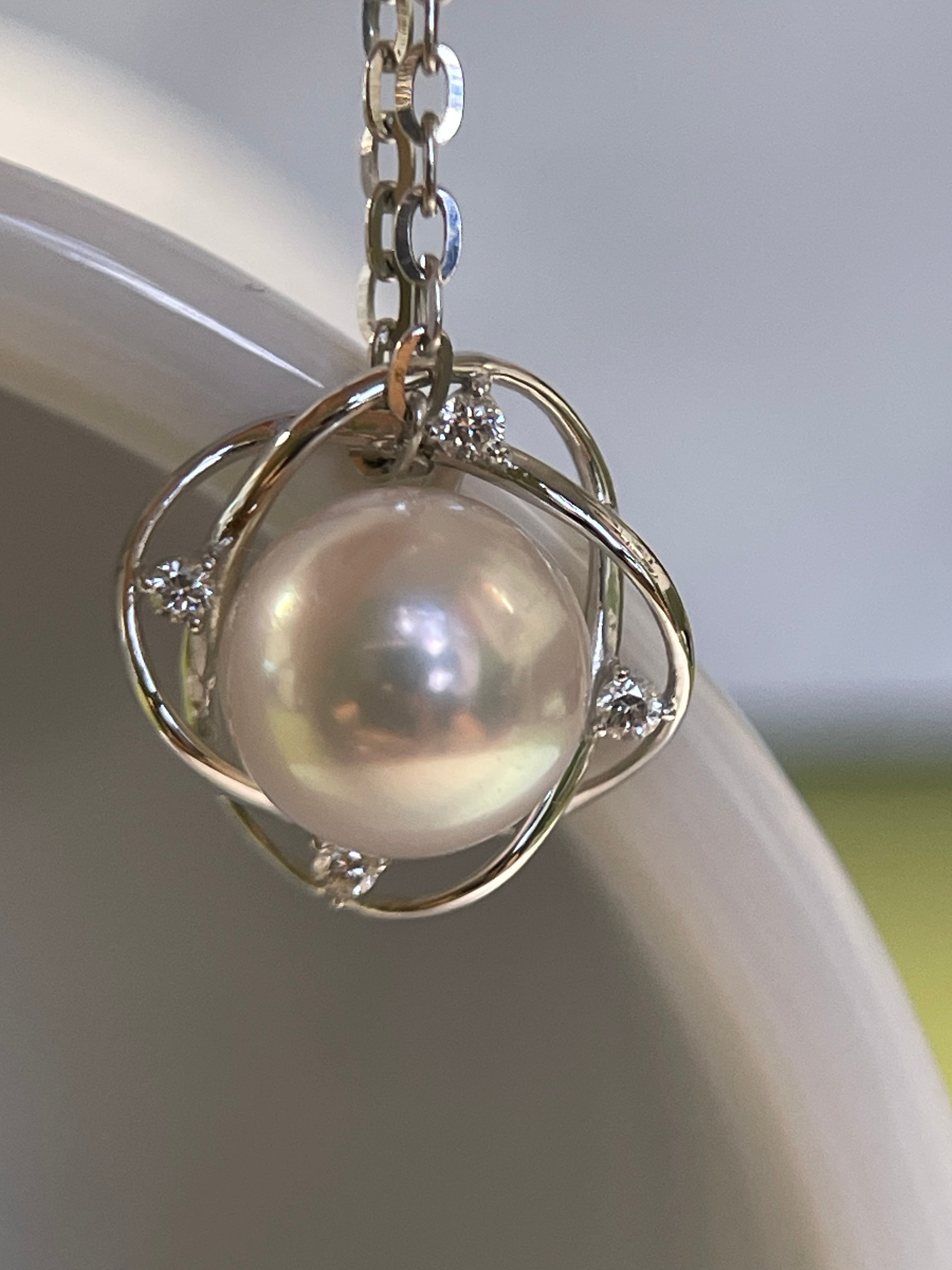 8mm Akoya Pearl With 0.05CT Diamond Pendant